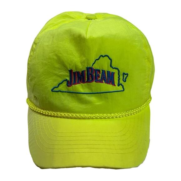 80s trucker hat jim beam neon yellow nylon - Picture 2 of 6
